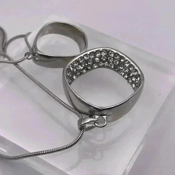 Layered Silver-tone Necklace with Rhinestones - Picture 7 of 7